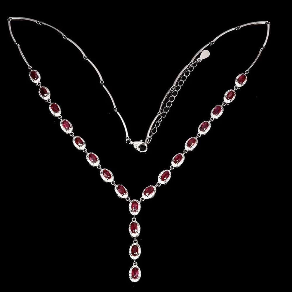 10ct RUBY Sapphire Tennis Necklace 14k white Gold on Silver 925